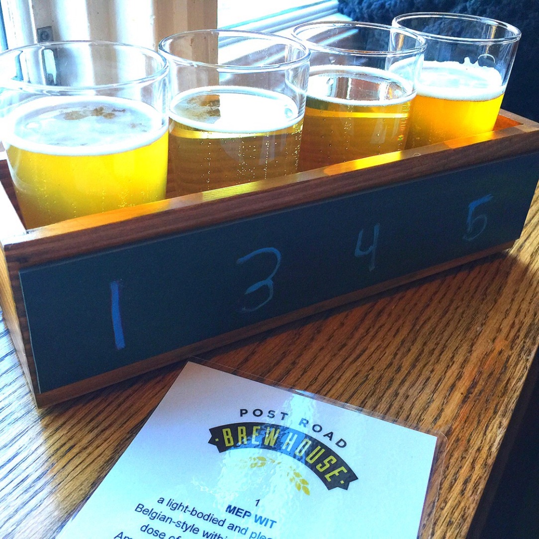 Flight of craft beer from the brewery at the culinary institute of America in Hyde Park New York